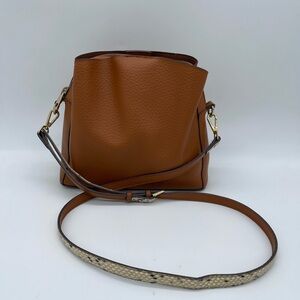 Sondra Roberts Squared Handbag Brown Faux Leather Purse Shoulder-Snakeskin Strap